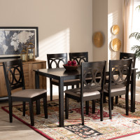 Baxton Studio RH315C-Sand/Dark Brown-7PC Dining Set Lenoir Modern and Contemporary Sand Fabric Upholstered Espresso Brown Finished Wood 7-Piece Dining Set